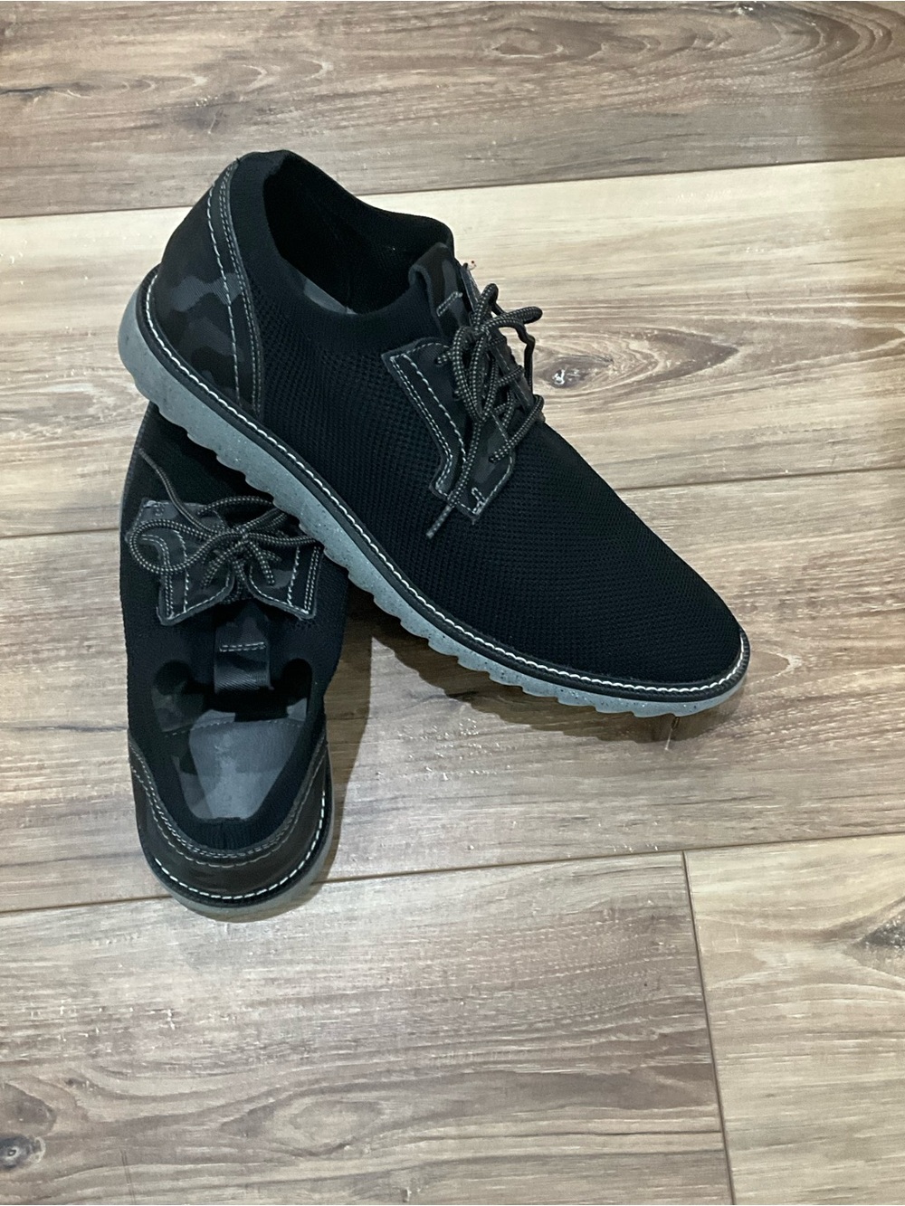 Men's Johnson and Murphy Duncan Knit PlainToe Black/Knit Camo Sz 11.5